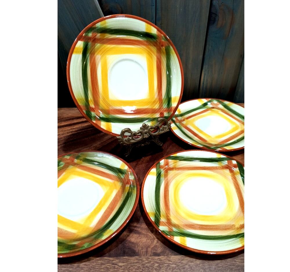 657. Set of 4 Vintage Bread Plates Homespun Plaid Vernonware